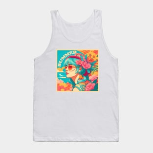 vintage pop-art Summer girl on flower beach Tank Top